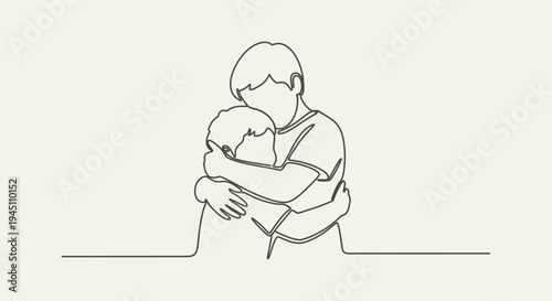 Man Hugging Person in Simple Line Art.
