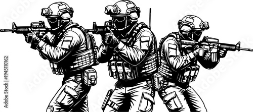 silhouette of three soldiers with a rifle