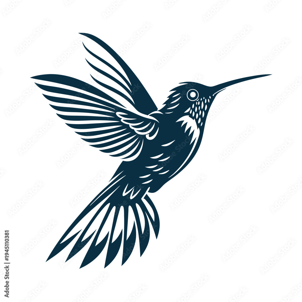 Obraz premium Minimalist Line Art Hummingbird in Flight: Simple Nature Animal Drawing