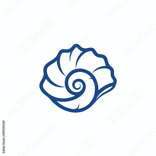 Stylized blue nautilus shell illustration with swirling lines and wavy edges