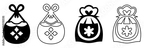 Minimal traditional lucky bag line art silhouette vector illustration