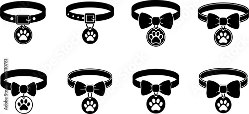 Dog collar silhouette illustration set   