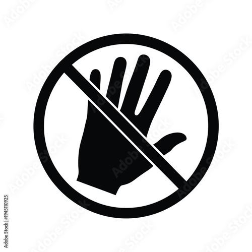 Black prohibition symbol with hand icon isolated on transparent background for graphic resources