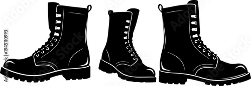 Army Boots Silhouette Vector Set