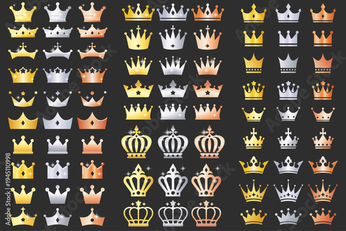 金銀銅のグラデーション王冠シンボルセット