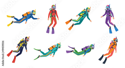Colorful cartoon depiction of divers swimming and exploring underwater