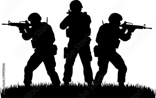 silhouette of three soldiers with a rifle