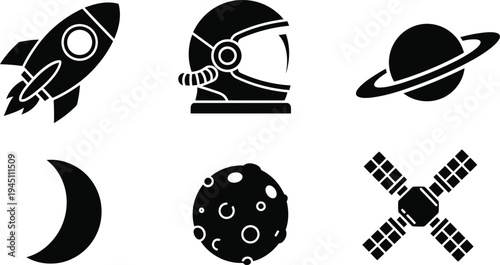 Space vector pattern with rocket, astronaut helmet, planet, moon, satellite, and asteroid icons
