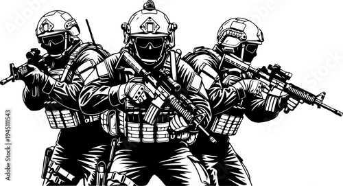 silhouette of three soldiers with a rifle