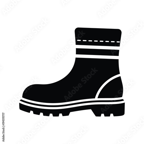 A detailed black silhouette of a sturdy work boot isolated on a clean white background for graphic design purposes