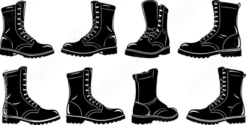 Army Boots Silhouette Vector Set