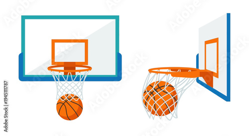 Two basketball hoops with orange balls a simple vector illustration