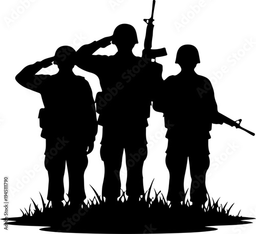 silhouette of three soldiers with a rifle