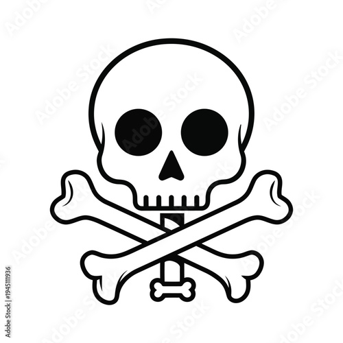 A black and white vector illustration of a skull and crossbones symbol isolated on a transparent background