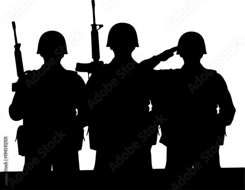soldier standing at attention with a rifle silhouette