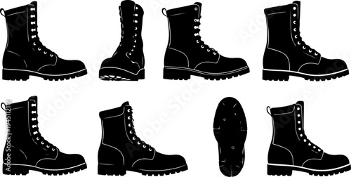 Army Boots Silhouette Vector Set