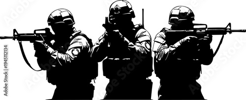 silhouette of three soldiers with a rifle