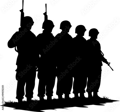 soldier standing at attention with a rifle silhouette