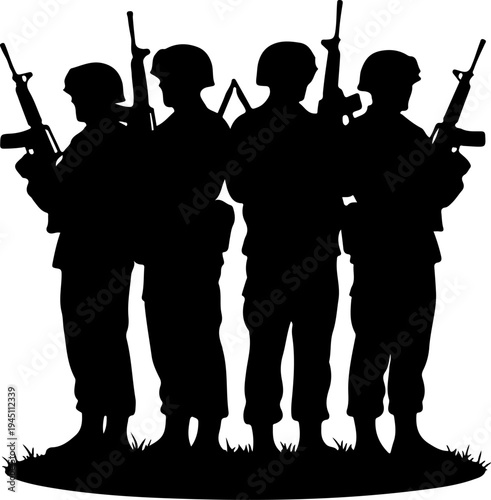 soldier standing at attention with a rifle silhouette