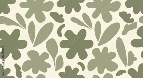 Seamless Floral Vector Pattern in Olive Green and Beige for Modern Textile Design