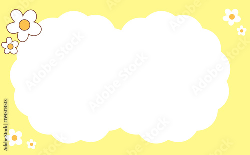 Yellow background with white cloud shape and daisy flower decorative border illustration