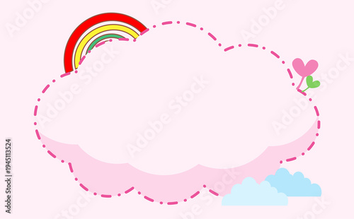 Pink cloud-shaped frame with rainbow and heart elements in cute hand-drawn illustration style