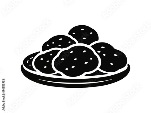 Simple monochrome vector graphic of a platter piled with savory fried edibles