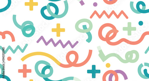 Colorful abstract squiggle vector pattern seamless background for playful design projects