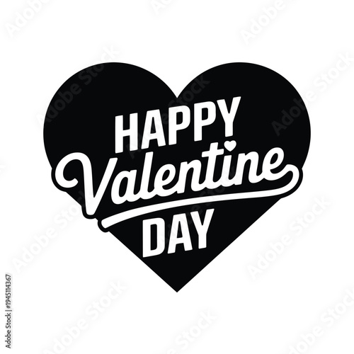 A black heart shape displays the text happy valentine day in white