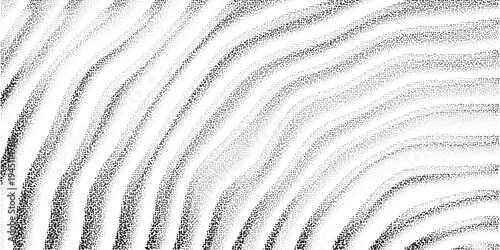 Screentone bw bg with concentric dunes or waves. Vector stipple geometric 3d pattern. Curved shapes on white background with shadows. Half tone grainy texture