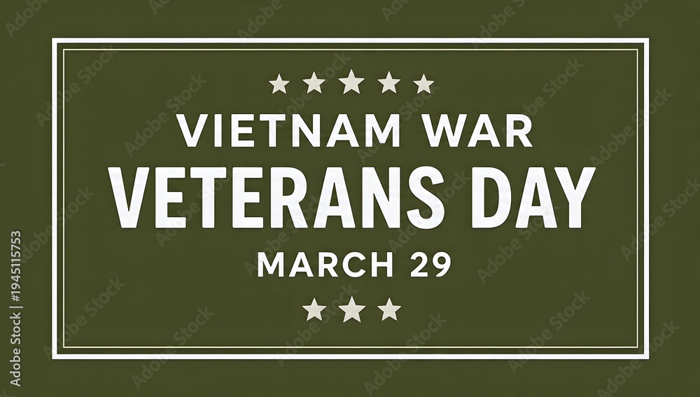 Fototapeta premium National Vietnam War Veterans Day Poster on Olive Green Background with Stars, March 29