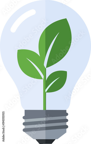 A clear light bulb containing a vibrant green plant with three leaves, symbolizing eco-friendly energy and sustainable innovation.