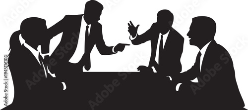Black silhouettes of four businesspeople in a meeting