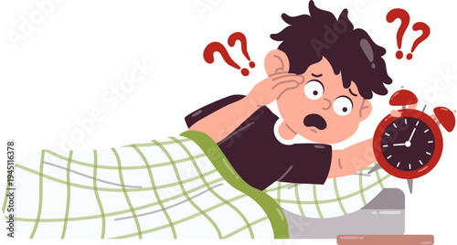 Ilustrasi Bangun Kesiangan Karakter Pria Kaget Lihat Jam