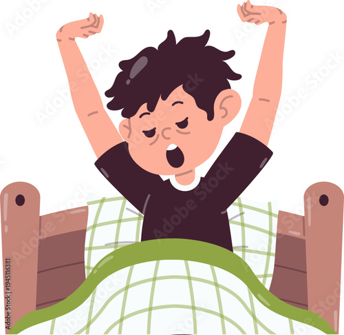 Karakter Laki-laki Peregangan dan Rambut Acak-Acakan Baru Bangun