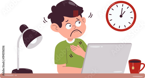 Kartun Laki-laki Lembur Mengerjakan Deadline yang Sudah Mepet