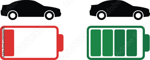Electric Car Battery Charge Icons Showing Full and Empty Charge Levels illustration
