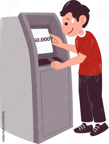 Ilustrasi Pria Sedih Cek Sisa Saldo di ATM Sekarat