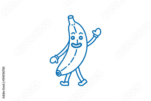 Playful Cartoon Banana Character Line Art Illustration - Funny Healthy Tropical Fruit Drawing