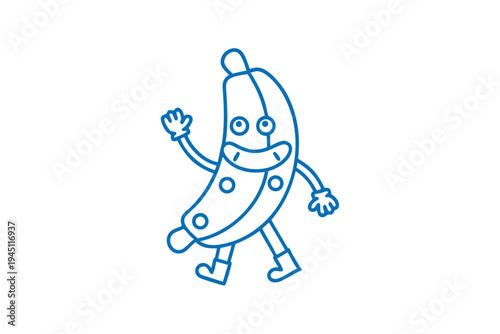 Playful Cartoon Banana Character Line Art Illustration - Funny Healthy Tropical Fruit Drawing