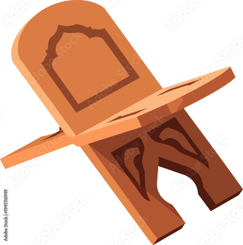 A beautifully carved wooden book stand, often used for holding religious texts, featuring traditional Islamic or Middle Eastern design elements.