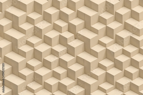 A seamless abstract 3D geometric background featuring repeating beige zigzag cube blocks with soft shadows and a minimalist modern architectural look.