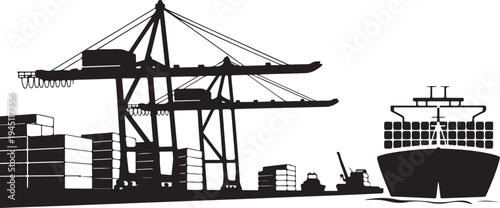 Cargo ship container port silhouette crane containers