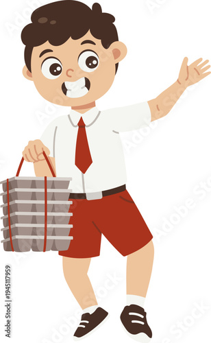 Siswa Membawa Beberapa Kotak Menu Dari Program Bergizi