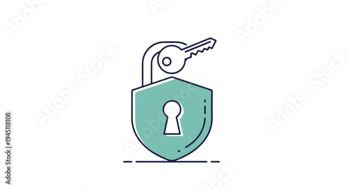 Minimalist cybersecurity shield and key icon for data protection and online security concept