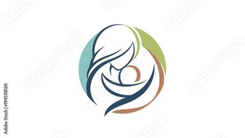 Mother Holding Baby Abstract Logo Design.