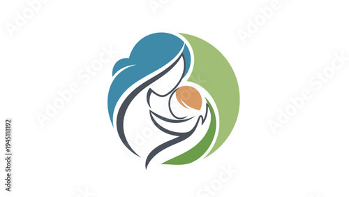 Mother Holding Baby in Abstract Art.