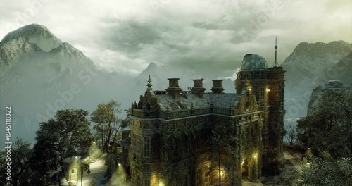Εκτύπωση καμβά mystical palace roofline in pale mist, ornate spires and domes emerging from low