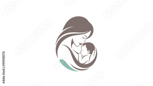 Mother Holding Baby Close Illustration Art.