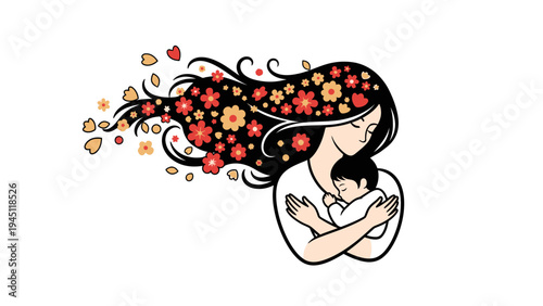 Mother Holding Baby with Floral Hair.